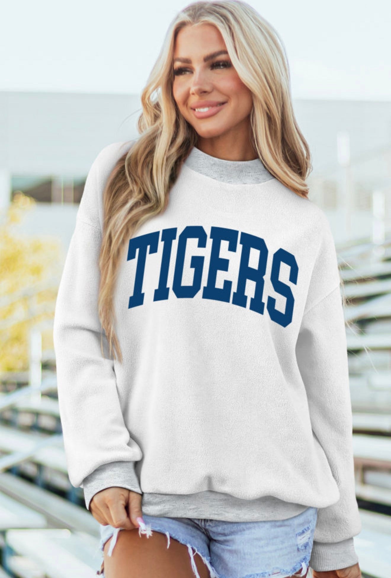 Light Grey AU/ TIGERS Reversible Printed Mock Neck Sweatshirt