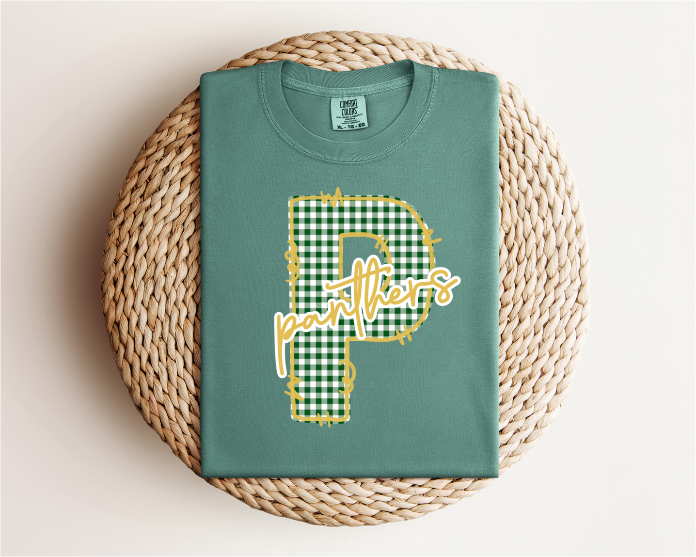 Pelham Panthers Gingham Tee - Green & Gold