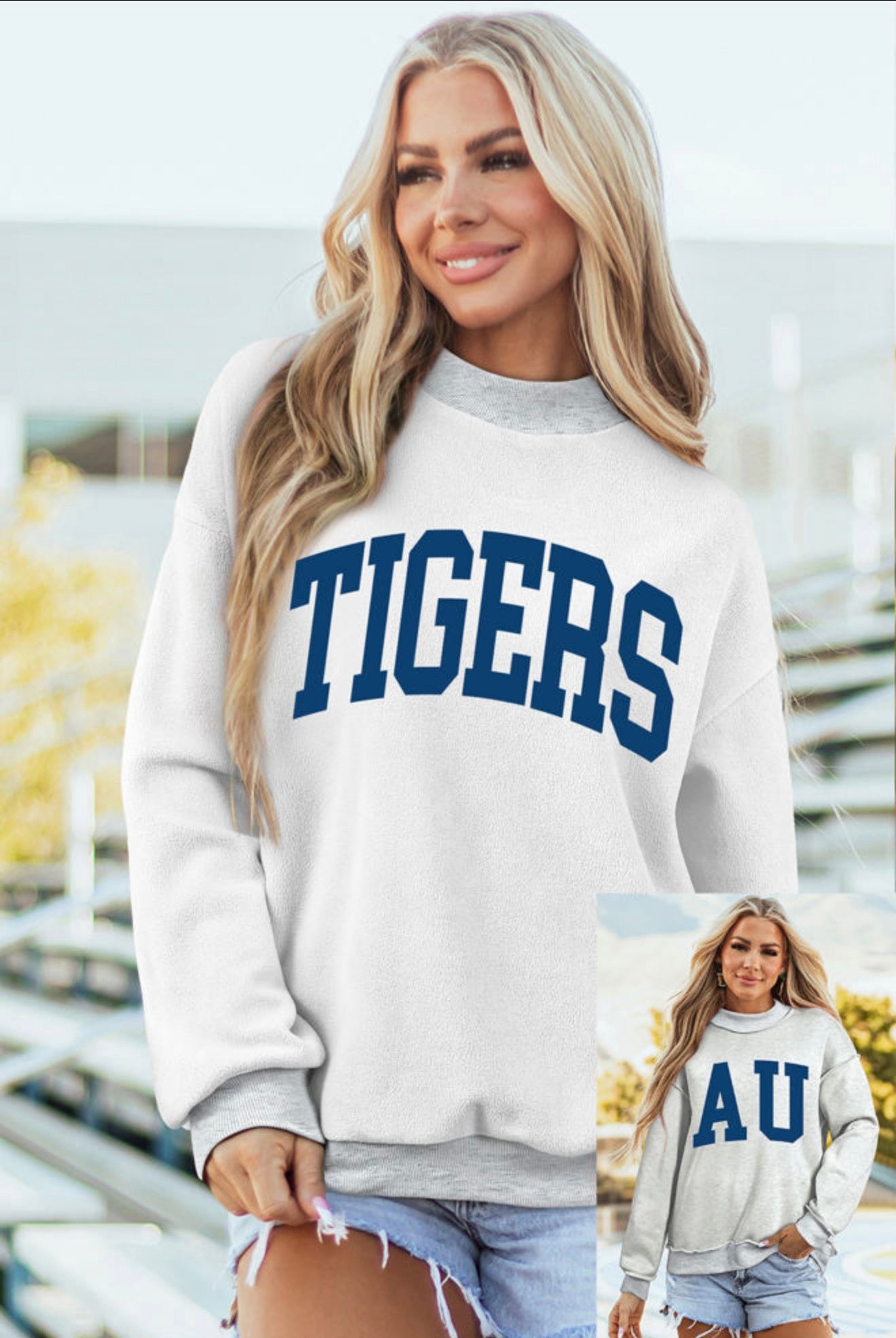 Light Grey AU/ TIGERS Reversible Printed Mock Neck Sweatshirt