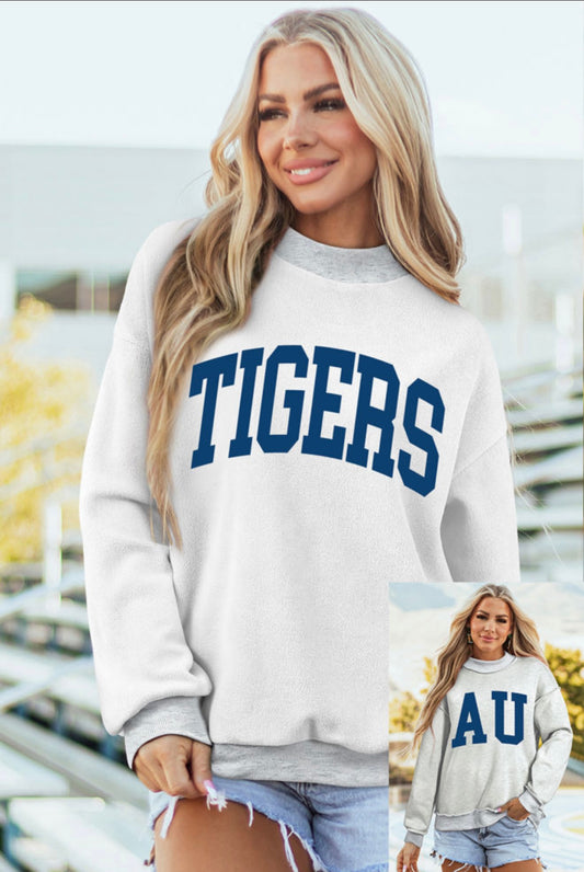 Light Grey AU/ TIGERS Reversible Printed Mock Neck Sweatshirt