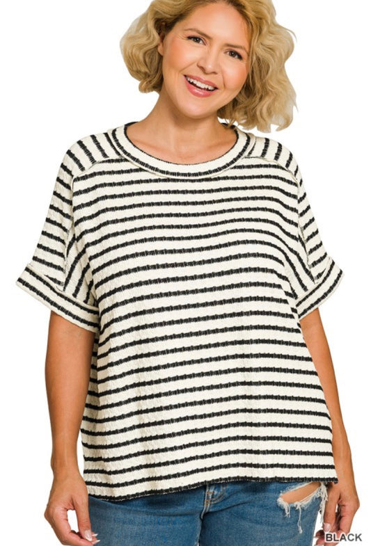 The Black Striped Plus Boutique Top