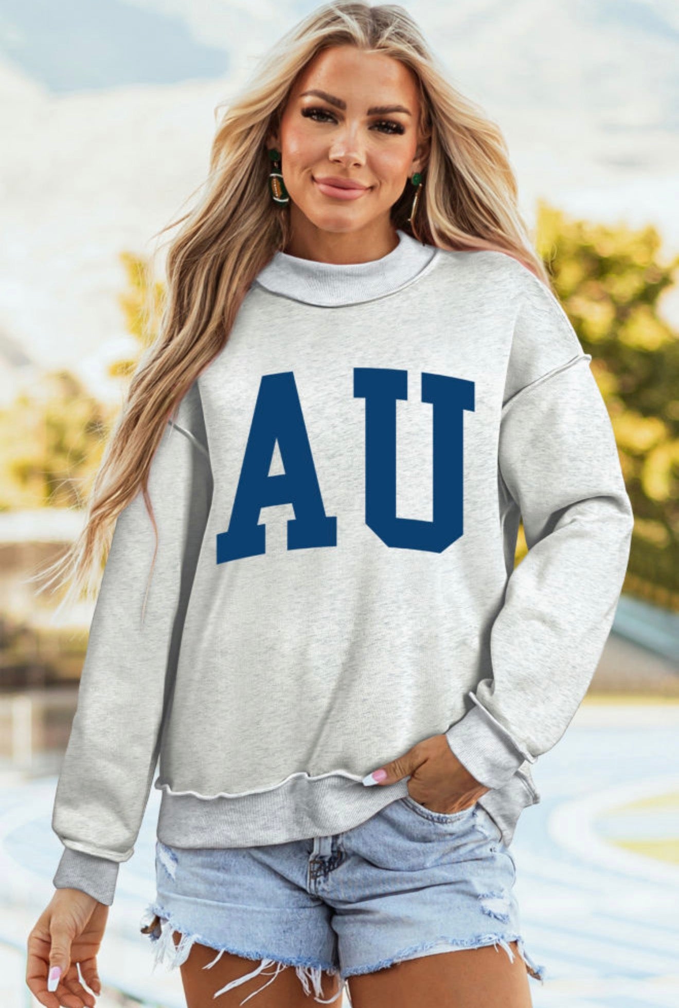 Light Grey AU/ TIGERS Reversible Printed Mock Neck Sweatshirt