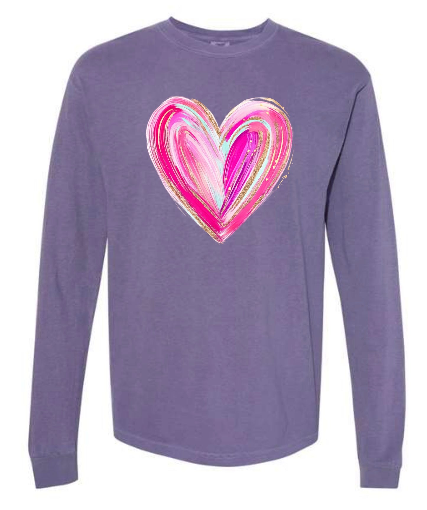 Grape Watercolor Heart Long Sleeve Tee