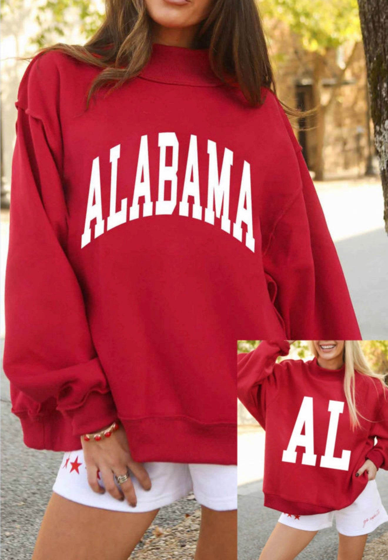 Racing Red ALABAMA/ AL Double Side Printed High Neck Reversible Baggy Sweatshirt