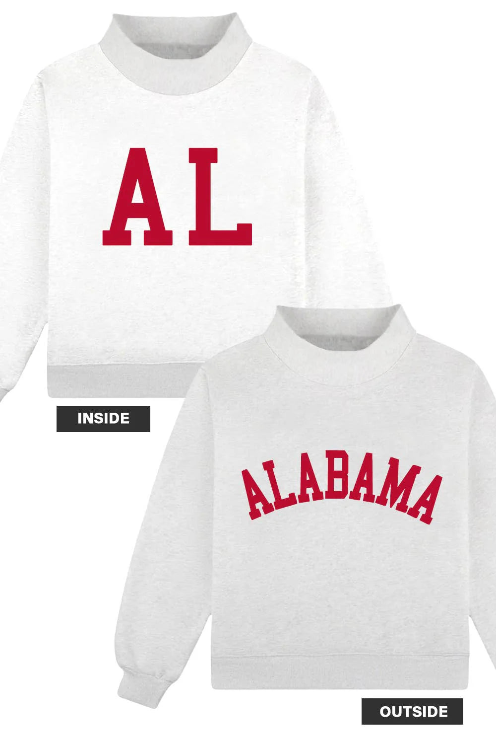 “ALABAMA” “AL” Reversible Mock Neck Sweatshirt