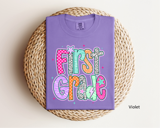 “Retro/Funky first grade" Tee